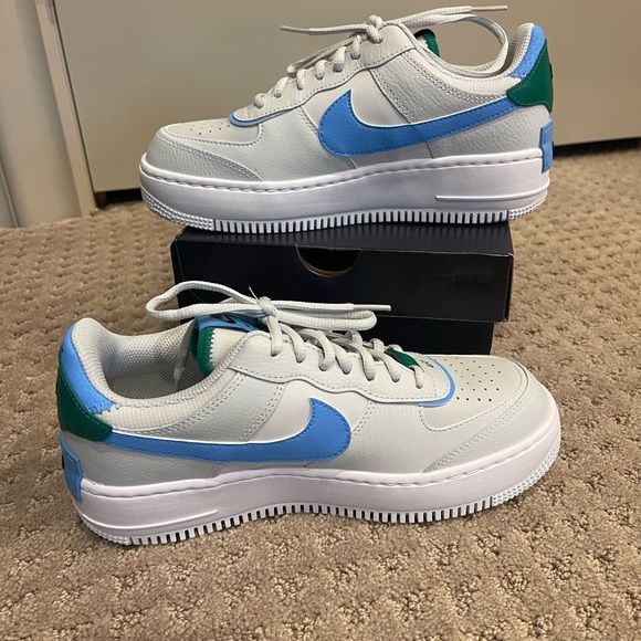 Nike Kids\' Air Force 1 Shadow - White, Green, and Blue